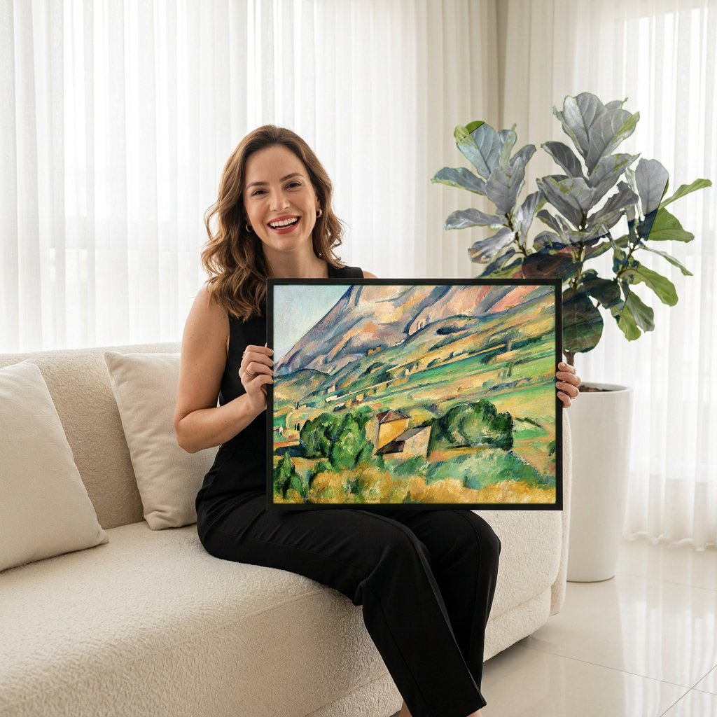Quadro Decorativo Mont Sainte-Victoire - Paul Cézanne com modelo em ambiente