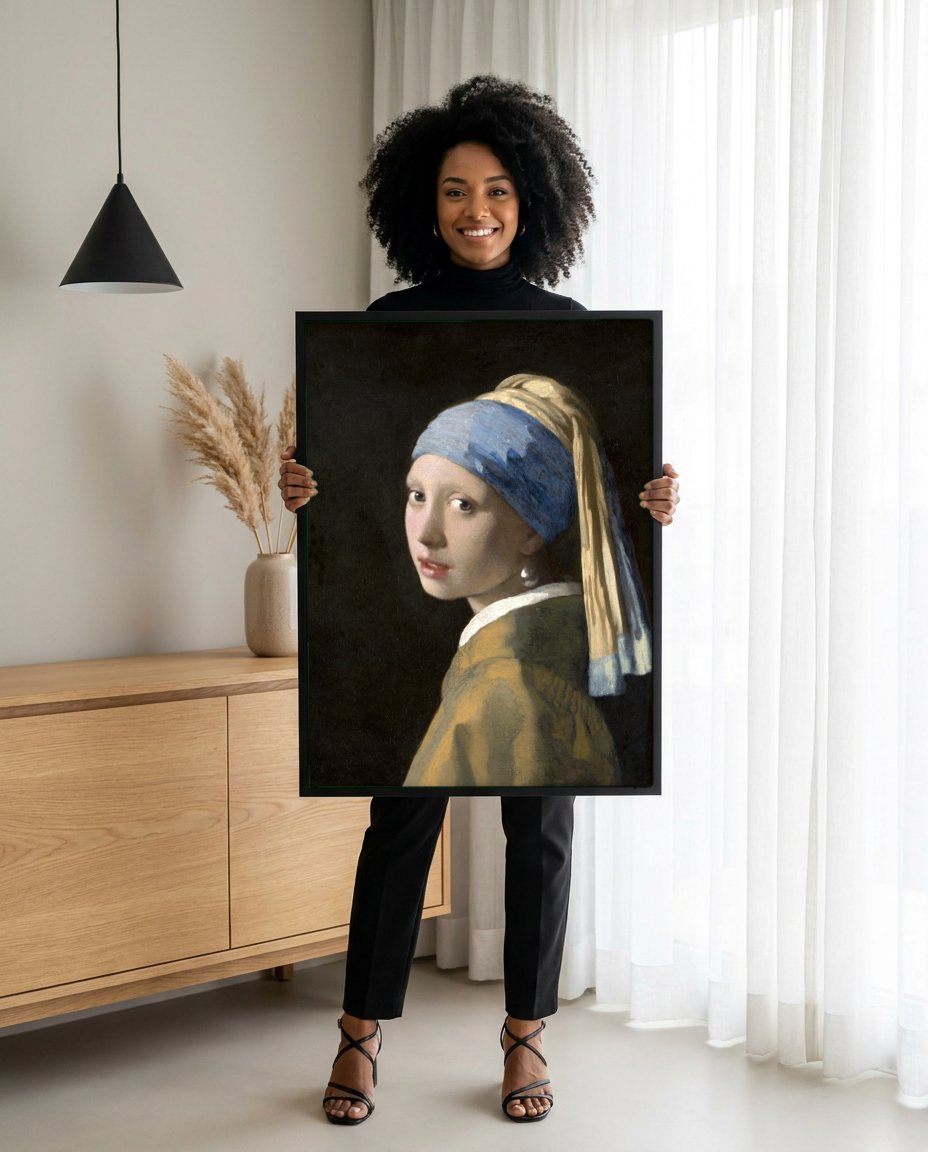 Quadro Decorativo Moça com o Brinco de Pérola - Vermeer com modelo em ambiente