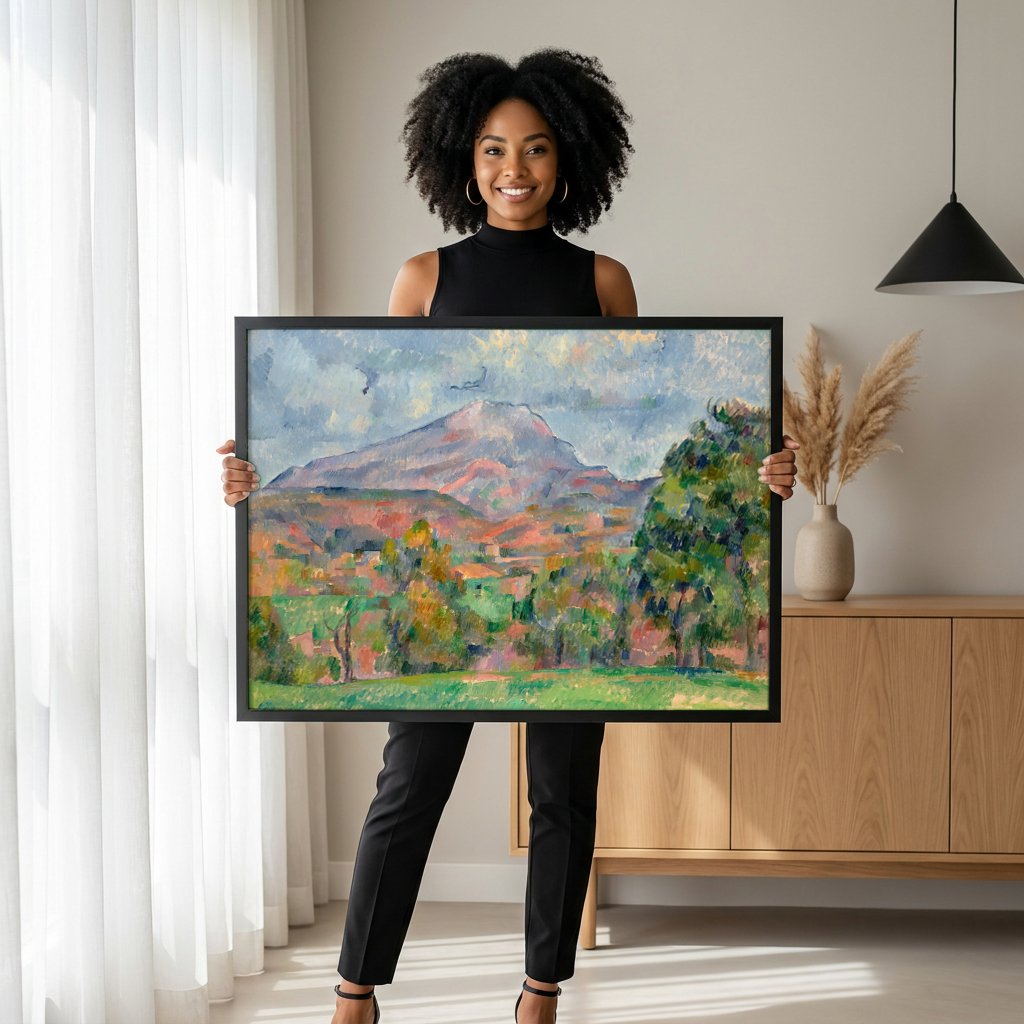 Quadro Decorativo Mont Sainte-Victoire - Paul Cézanne com modelo em ambiente