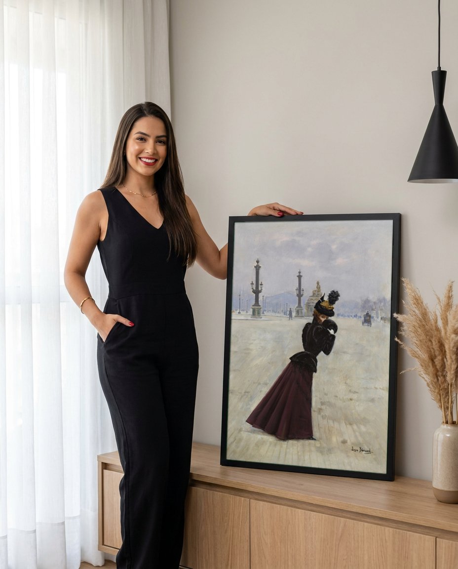 Quadro Decorativo A Dama Misteriosa de Paris - Jean Béraud com modelo em ambiente