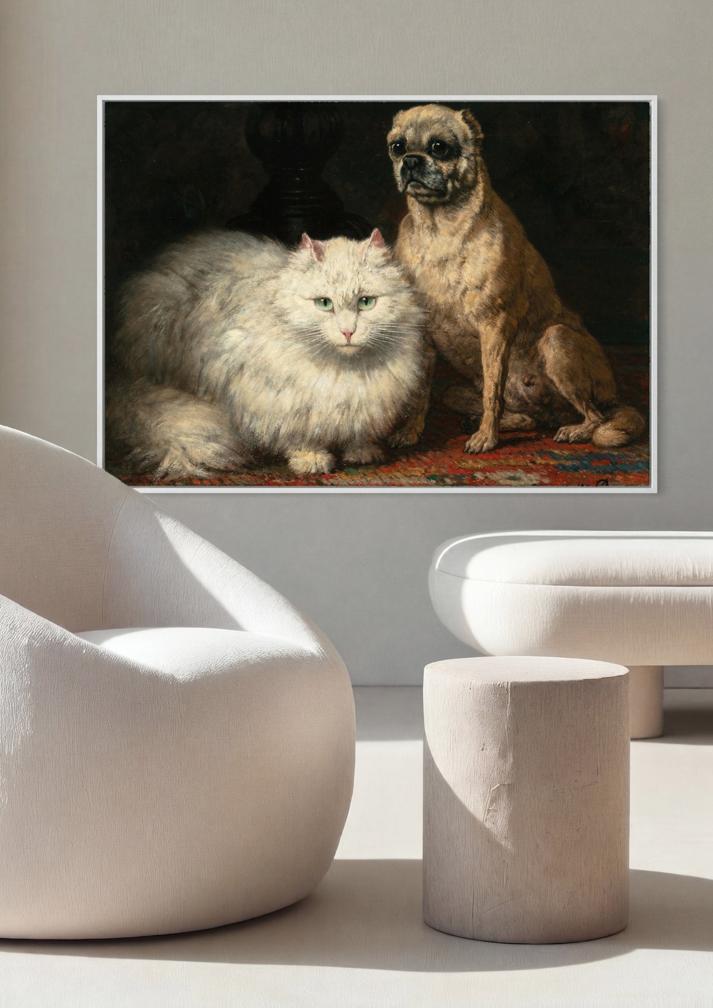 Quadro Decorativo Cão e Gato - Henriëtte Ronner Knip em ambiente decorado