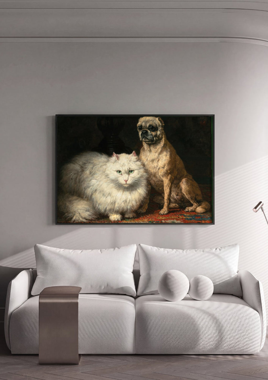 Quadro Decorativo Cão e Gato - Henriëtte Ronner Knip em ambiente decorado