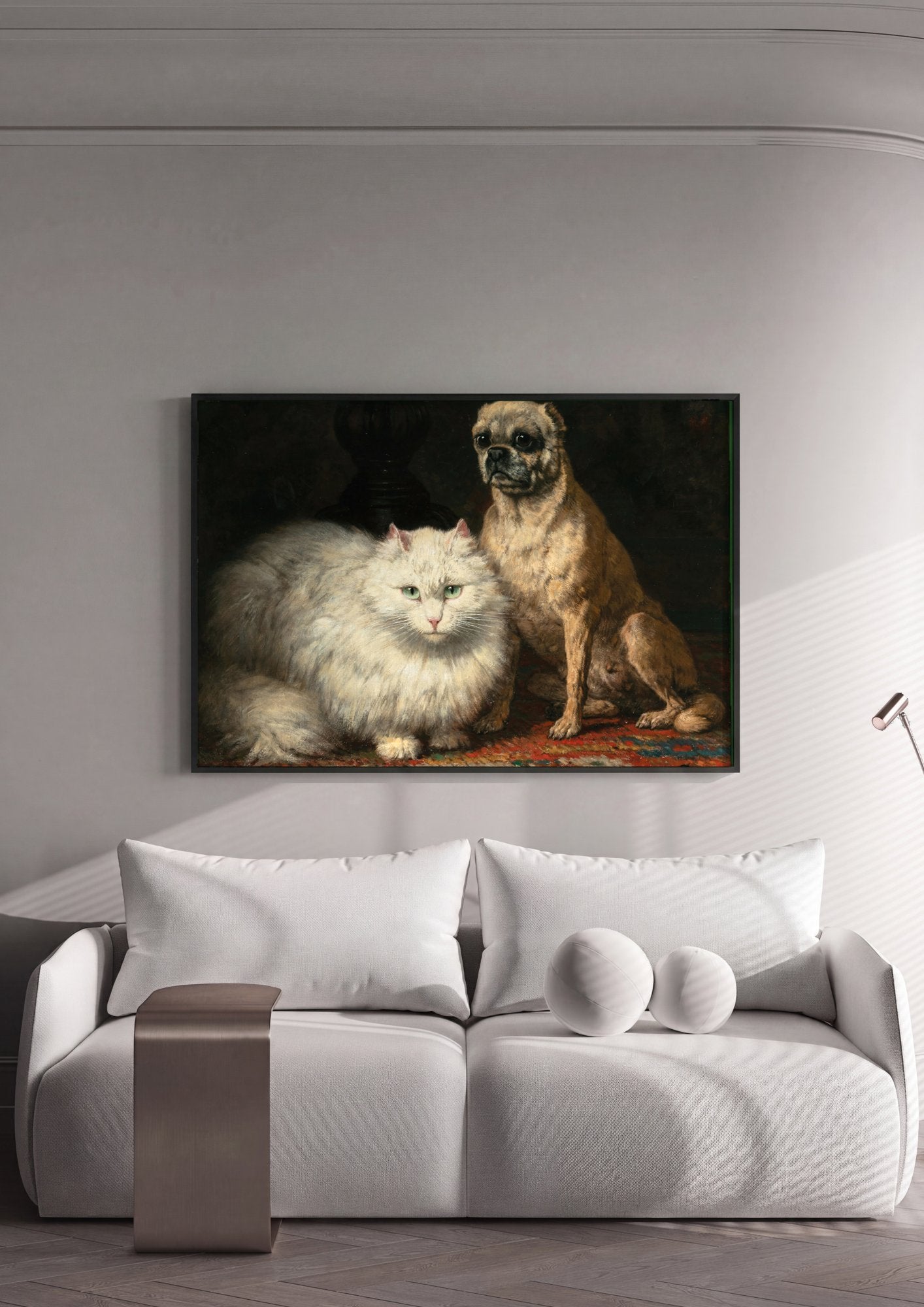 Quadro Decorativo Cão e Gato - Henriëtte Ronner Knip em ambiente decorado