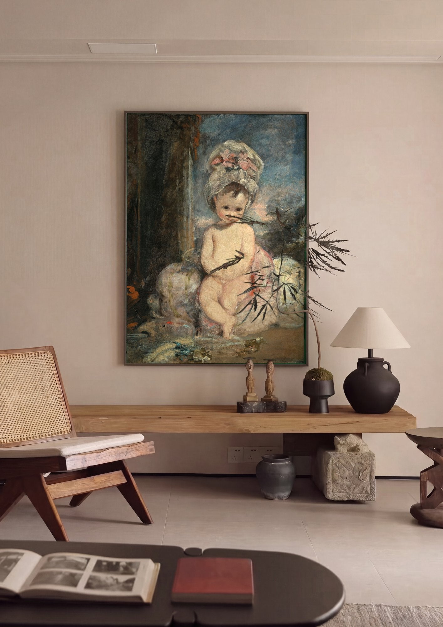 Quadro Decorativo Criança com Touca de Renda - Sir Joshua Reynolds em ambiente decorado