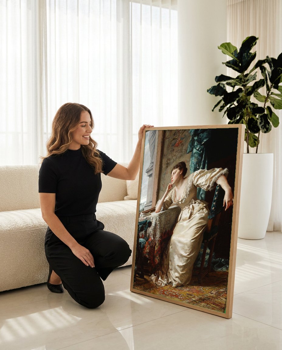Quadro Decorativo A Dama do Vestido de Seda - W. Czachórski com modelo em ambiente