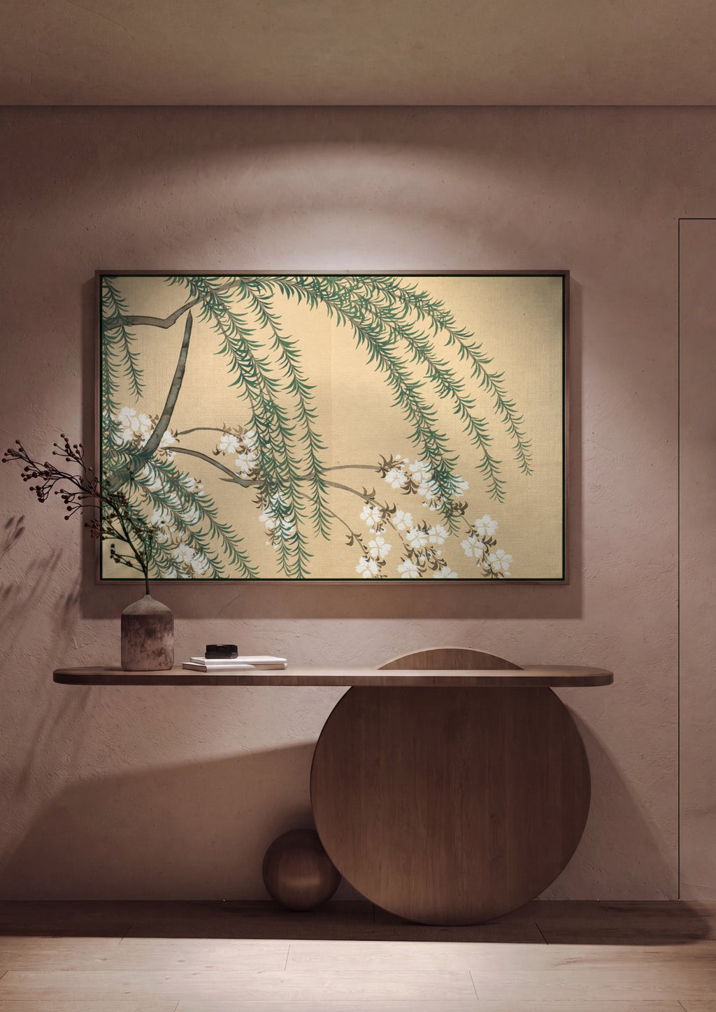 Quadro Decorativo Ramos de Cerejeira e Salgueiro - Sekka em ambiente decorado
