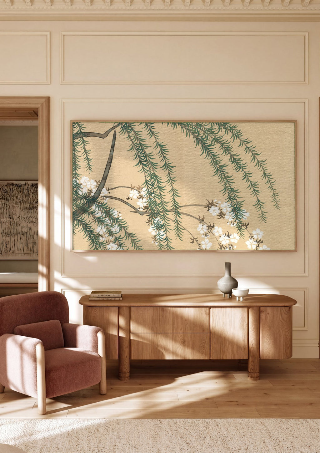 Quadro Decorativo Ramos de Cerejeira e Salgueiro - Sekka em ambiente decorado