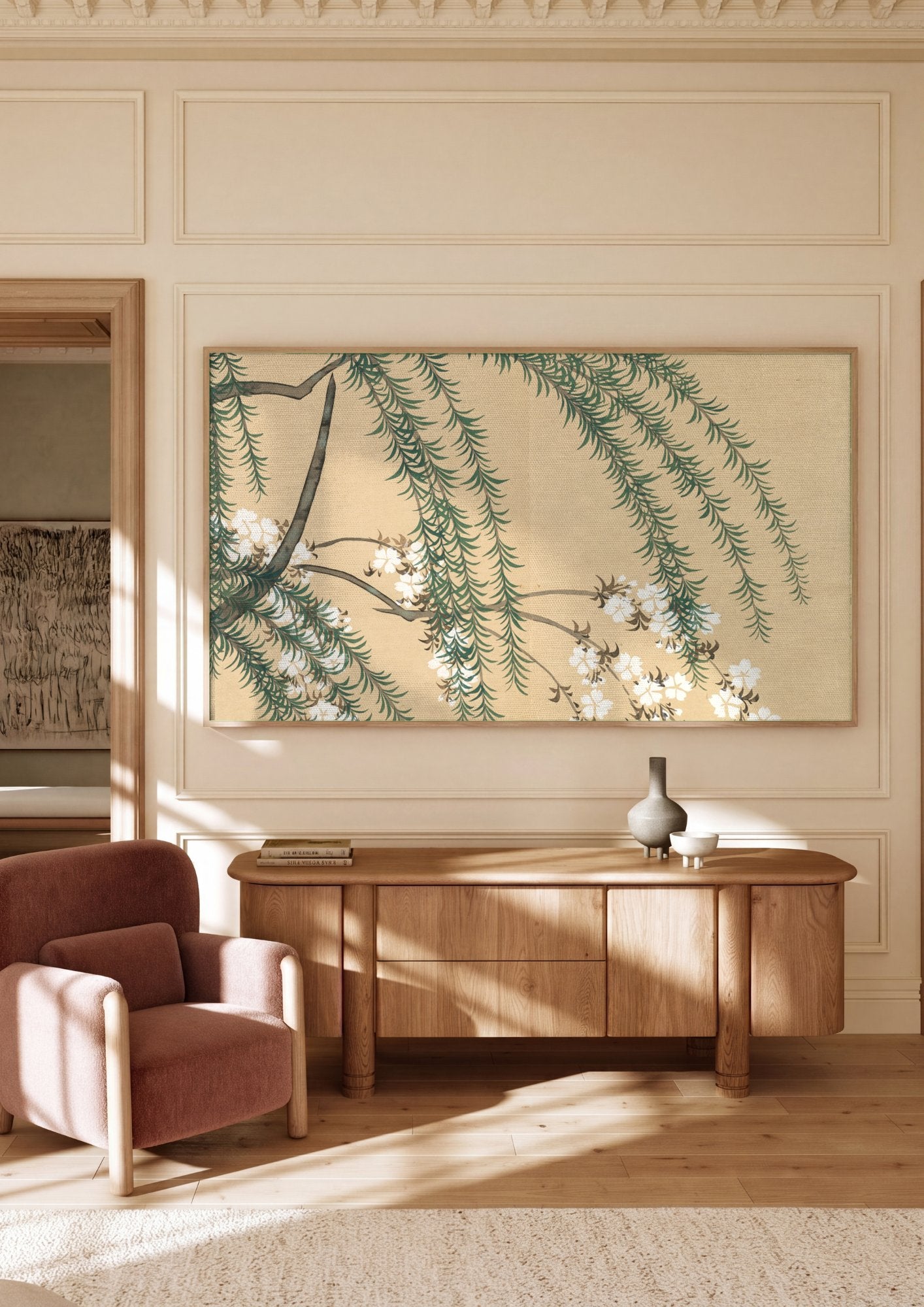 Quadro Decorativo Ramos de Cerejeira e Salgueiro - Sekka em ambiente decorado