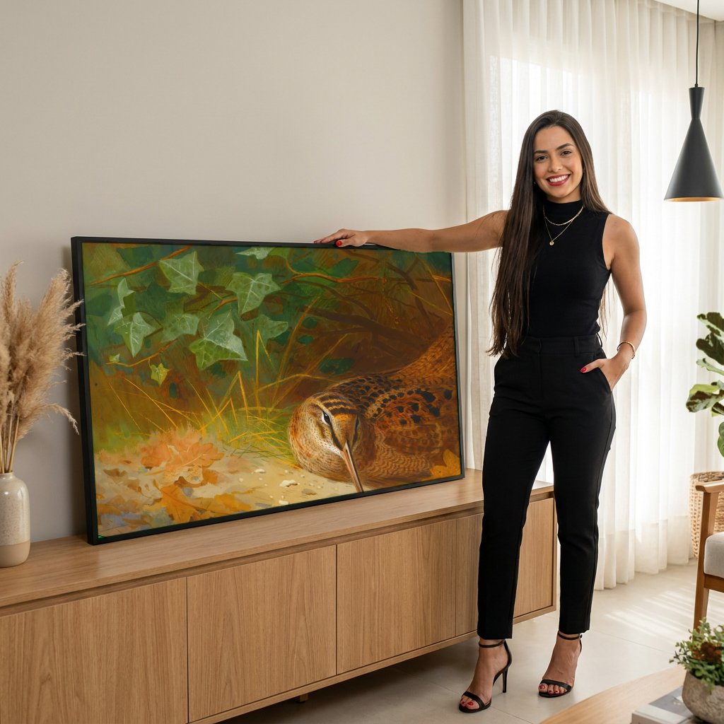 Quadro Decorativo A Agachada (The Snipe) - Thorburn com modelo em ambiente