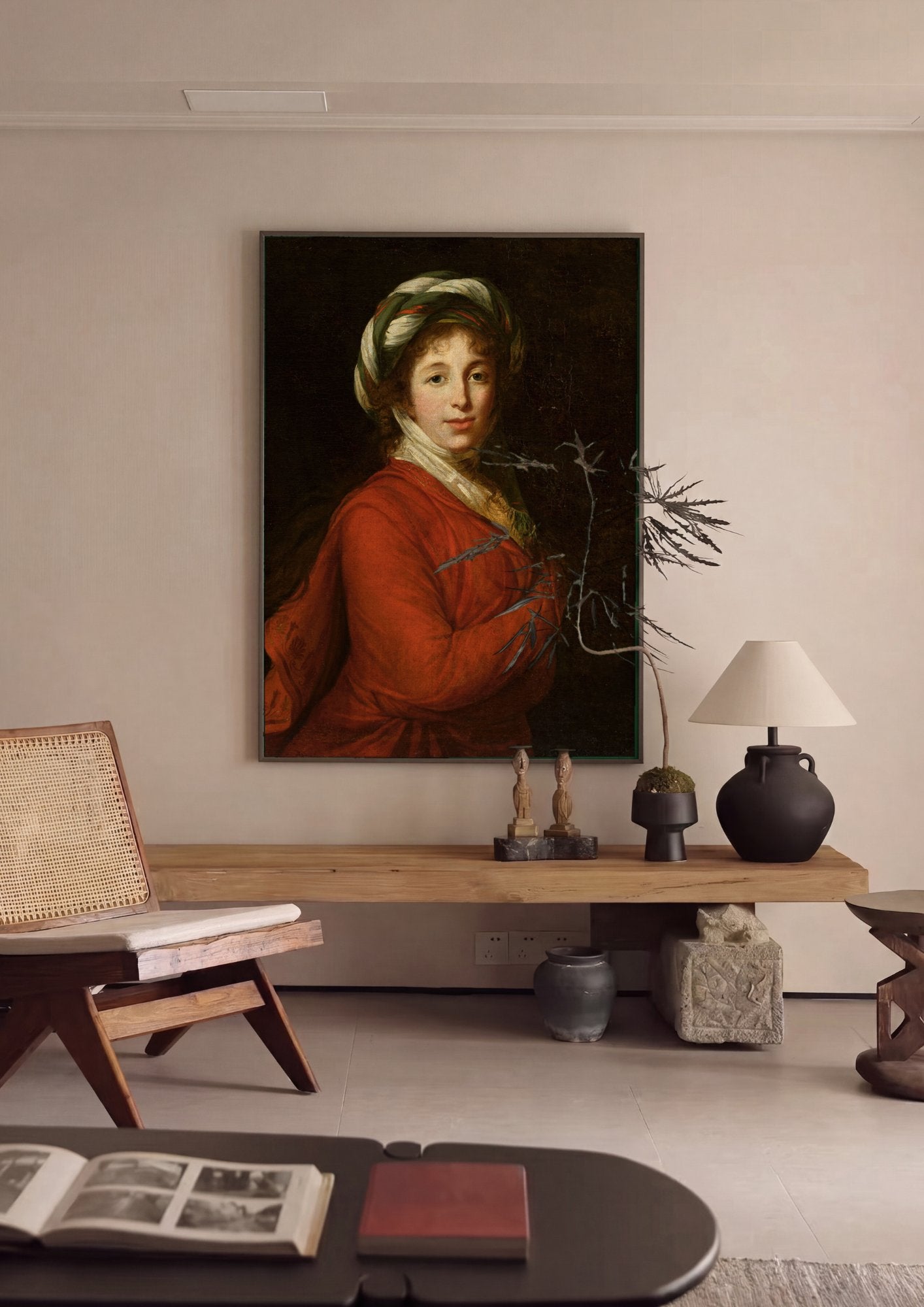 Quadro Decorativo Senhora com Turbante - Vigée Le Brun em ambiente decorado
