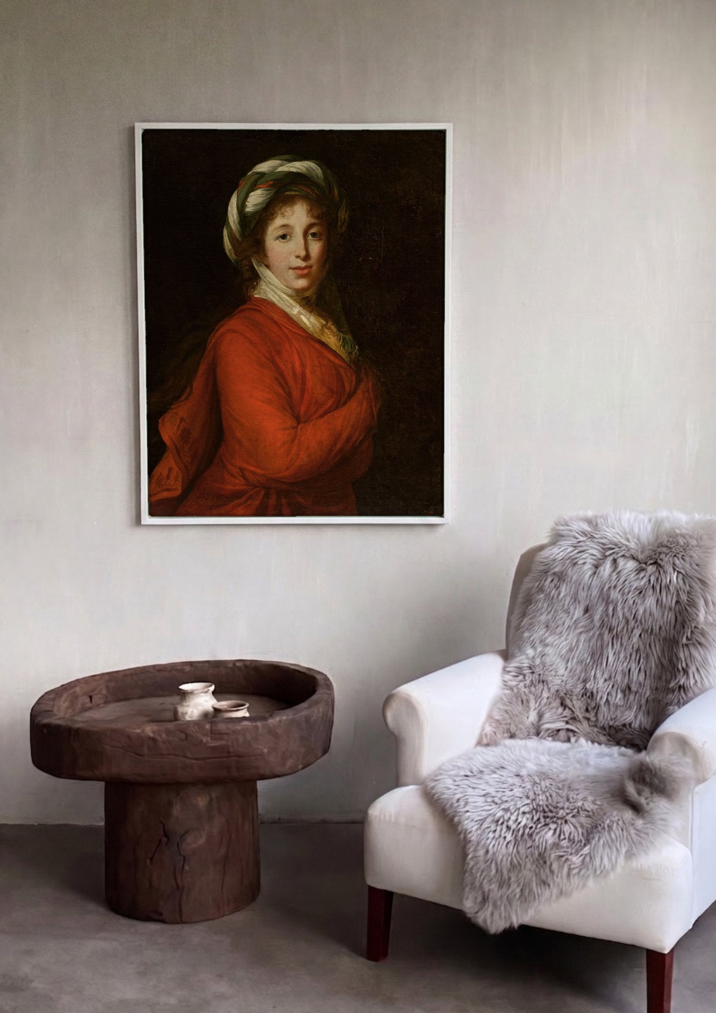 Quadro Decorativo Senhora com Turbante - Vigée Le Brun em ambiente decorado