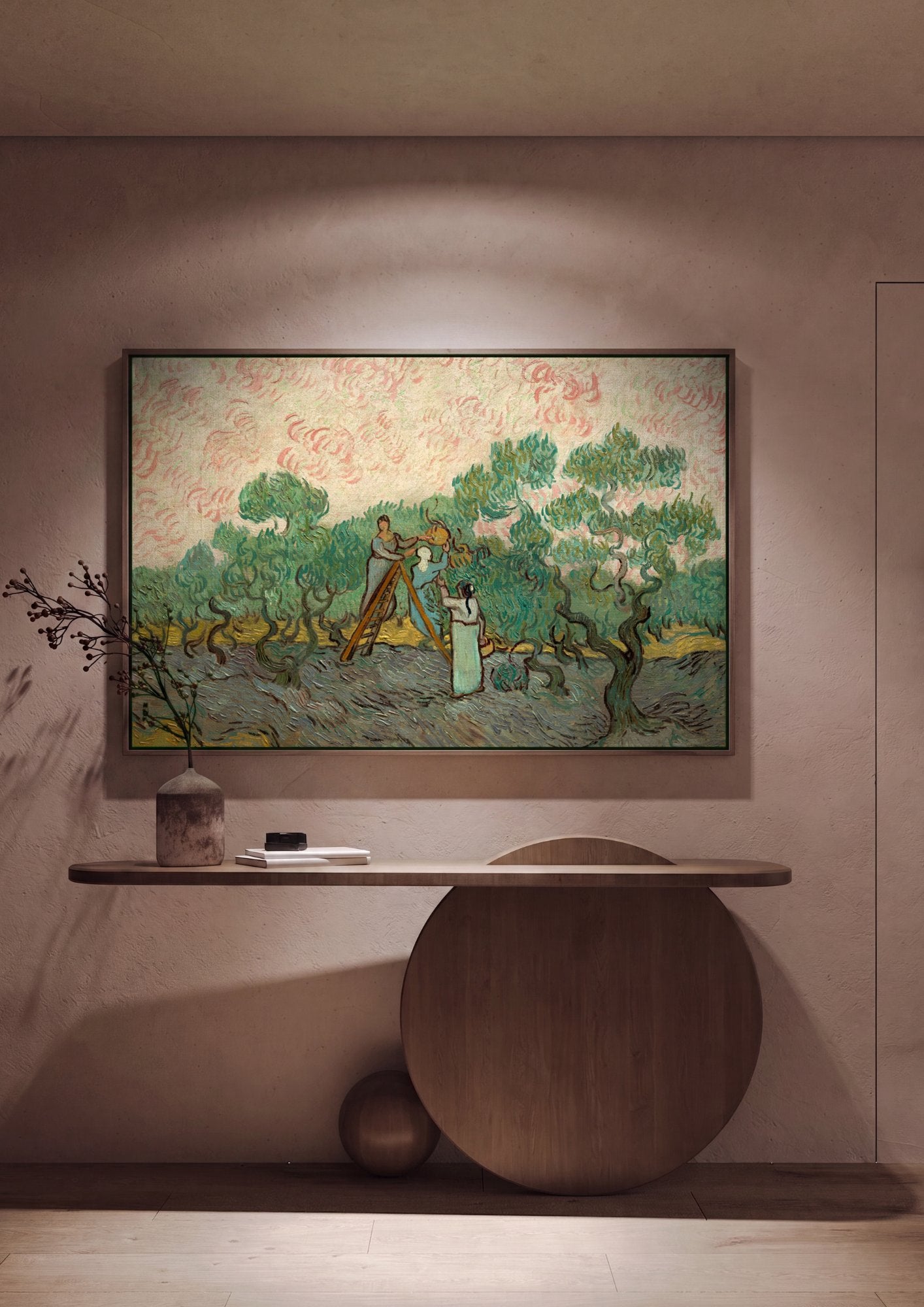 Quadro Decorativo A Colheita de Azeite - Van Gogh em ambiente decorado