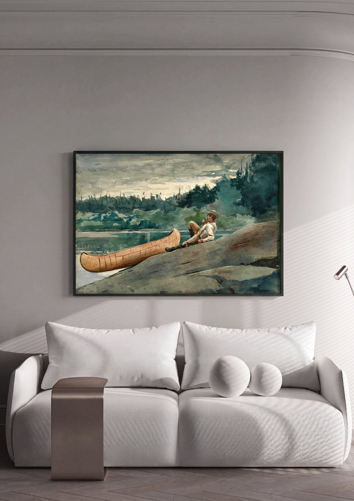 Quadro Decorativo 'The Adirondack Guide' - Winslow Homer em ambiente decorado