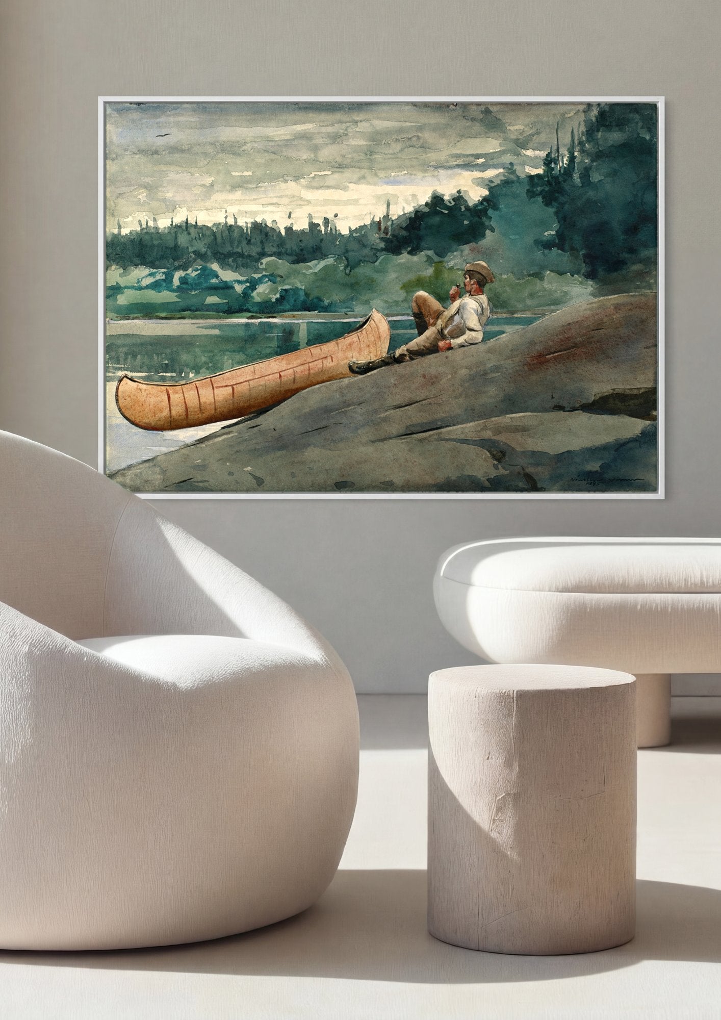 Quadro Decorativo 'The Adirondack Guide' - Winslow Homer em ambiente decorado