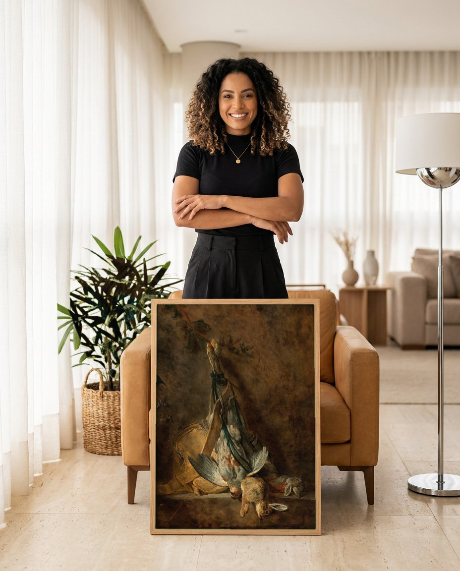 Quadro Decorativo A Lebre e o Pato - Jean Siméon Chardin com modelo em ambiente