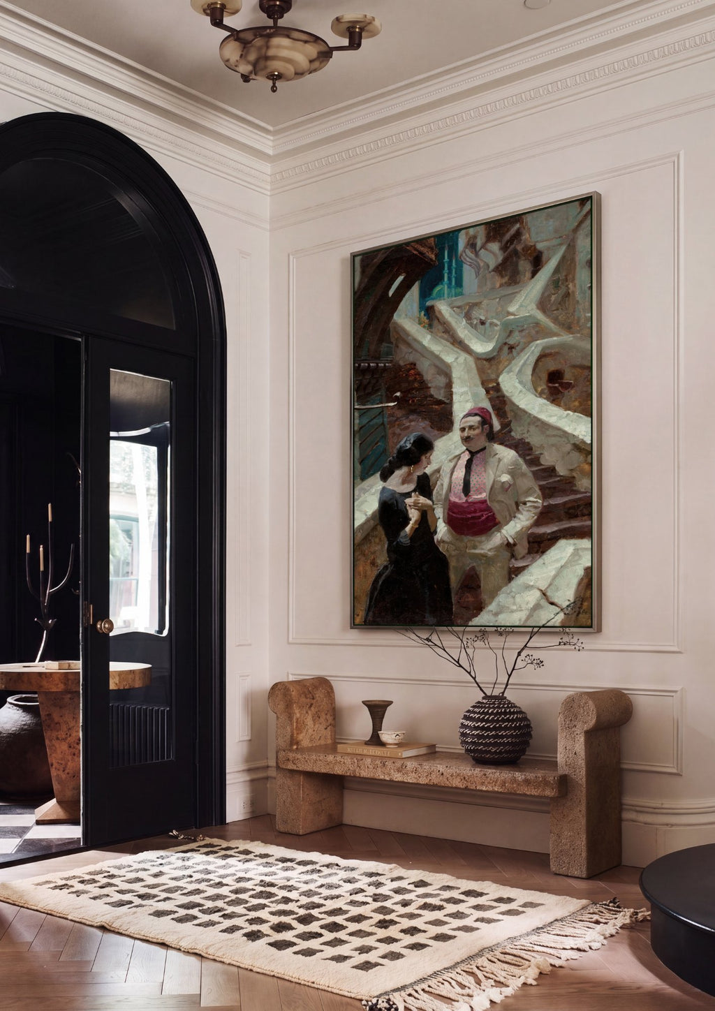 Quadro Decorativo 'The Conversation' - Dean Cornwell em ambiente decorado