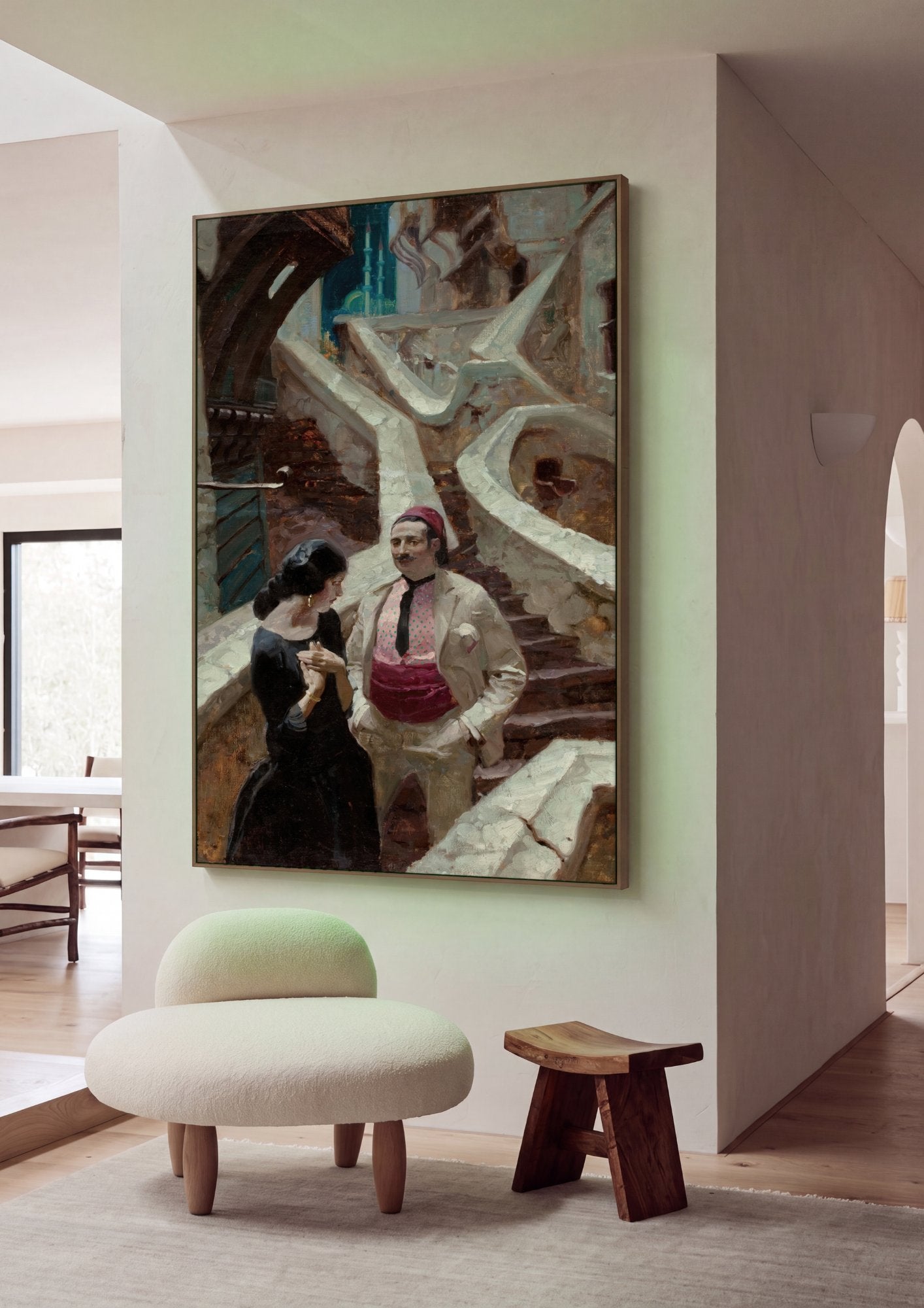Quadro Decorativo 'The Conversation' - Dean Cornwell em ambiente decorado