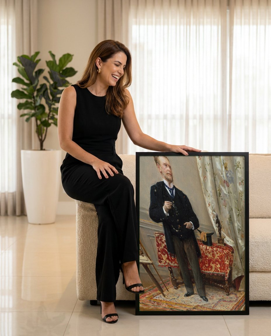 Quadro Decorativo 'O Amador de Arte' - Jean Béraud com modelo em ambiente