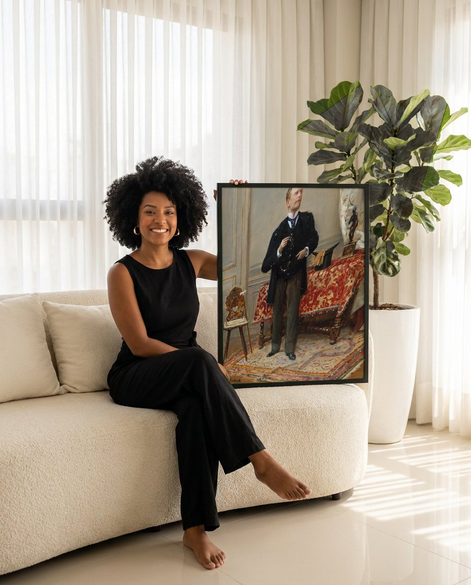 Quadro Decorativo 'O Amador de Arte' - Jean Béraud com modelo em ambiente