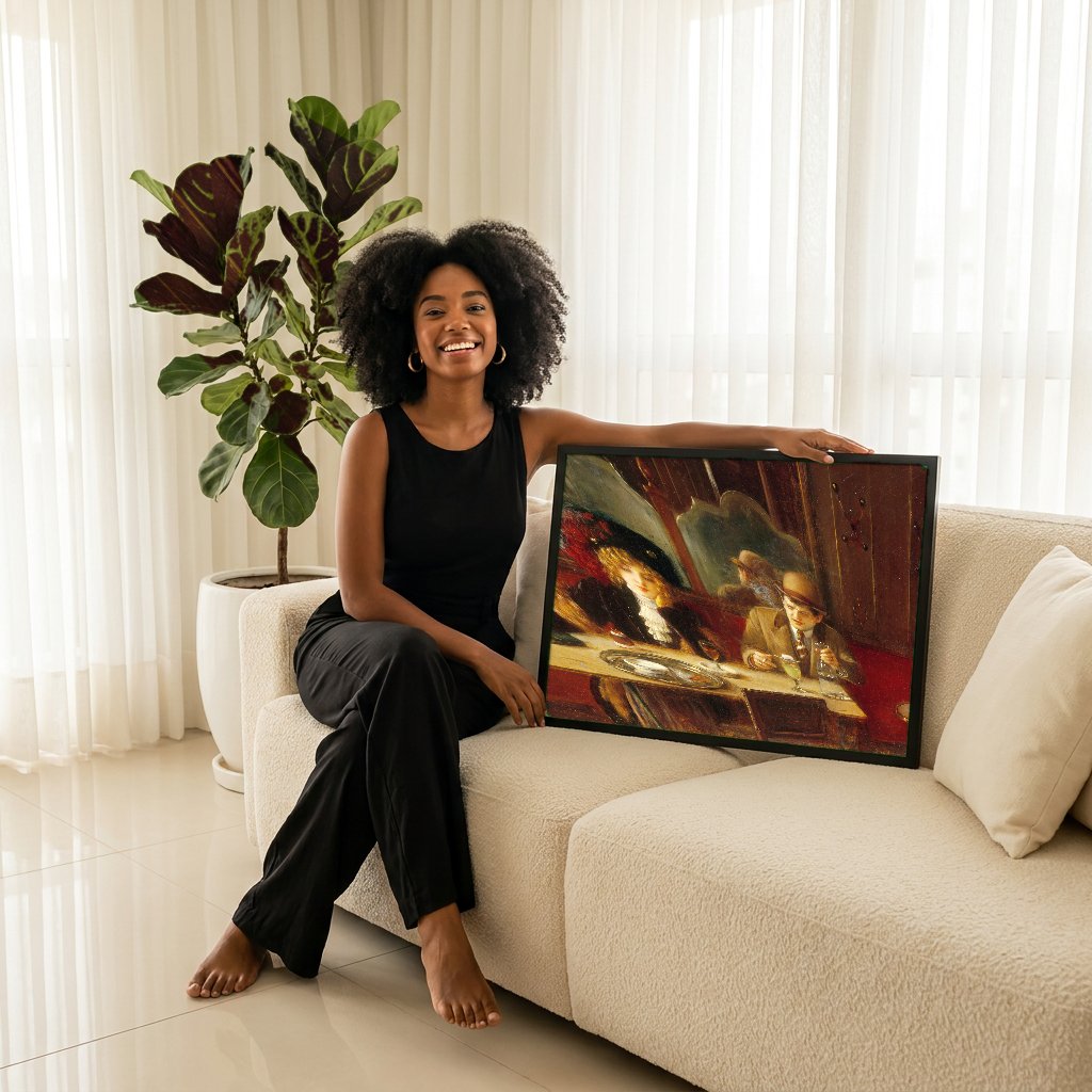 Quadro Decorativo A Taça de Absinto - Jean Béraud com modelo em ambiente