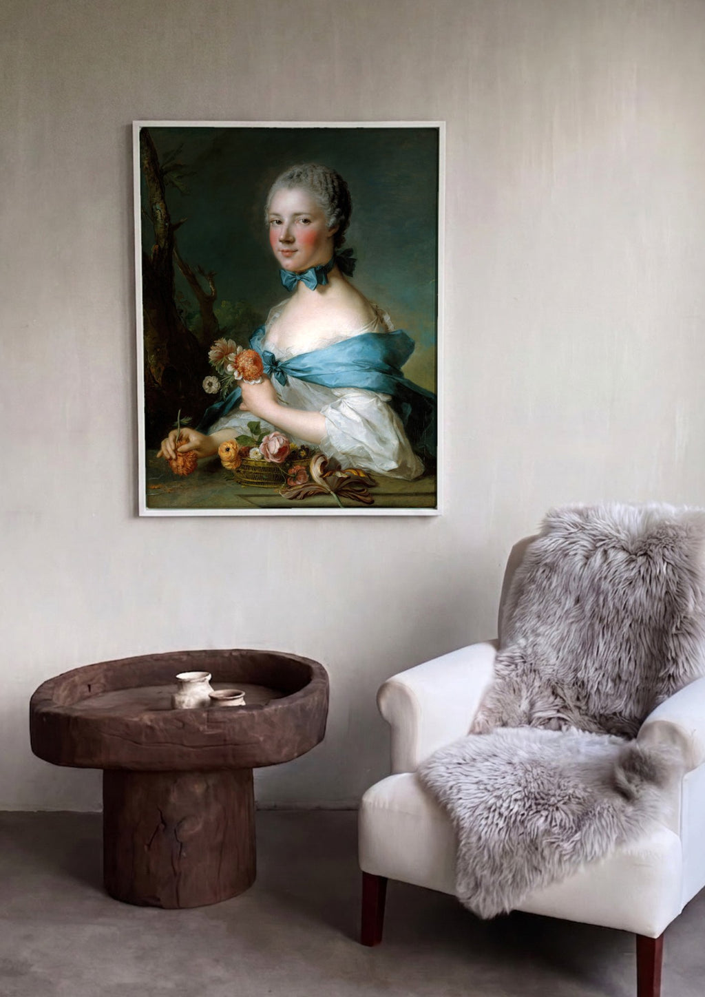 Quadro Decorativo Mulher com Flores - Jean Marc Nattier em ambiente decorado