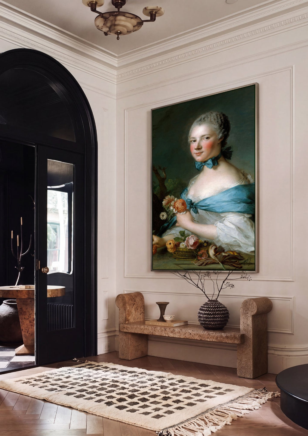 Quadro Decorativo Mulher com Flores - Jean Marc Nattier em ambiente decorado