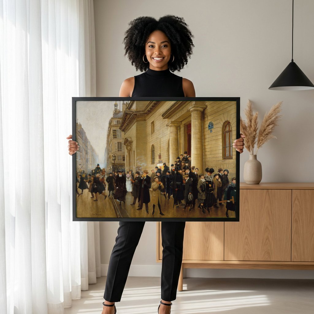 Quadro Decorativo A Saída da Escola – Jean Béraud com modelo em ambiente