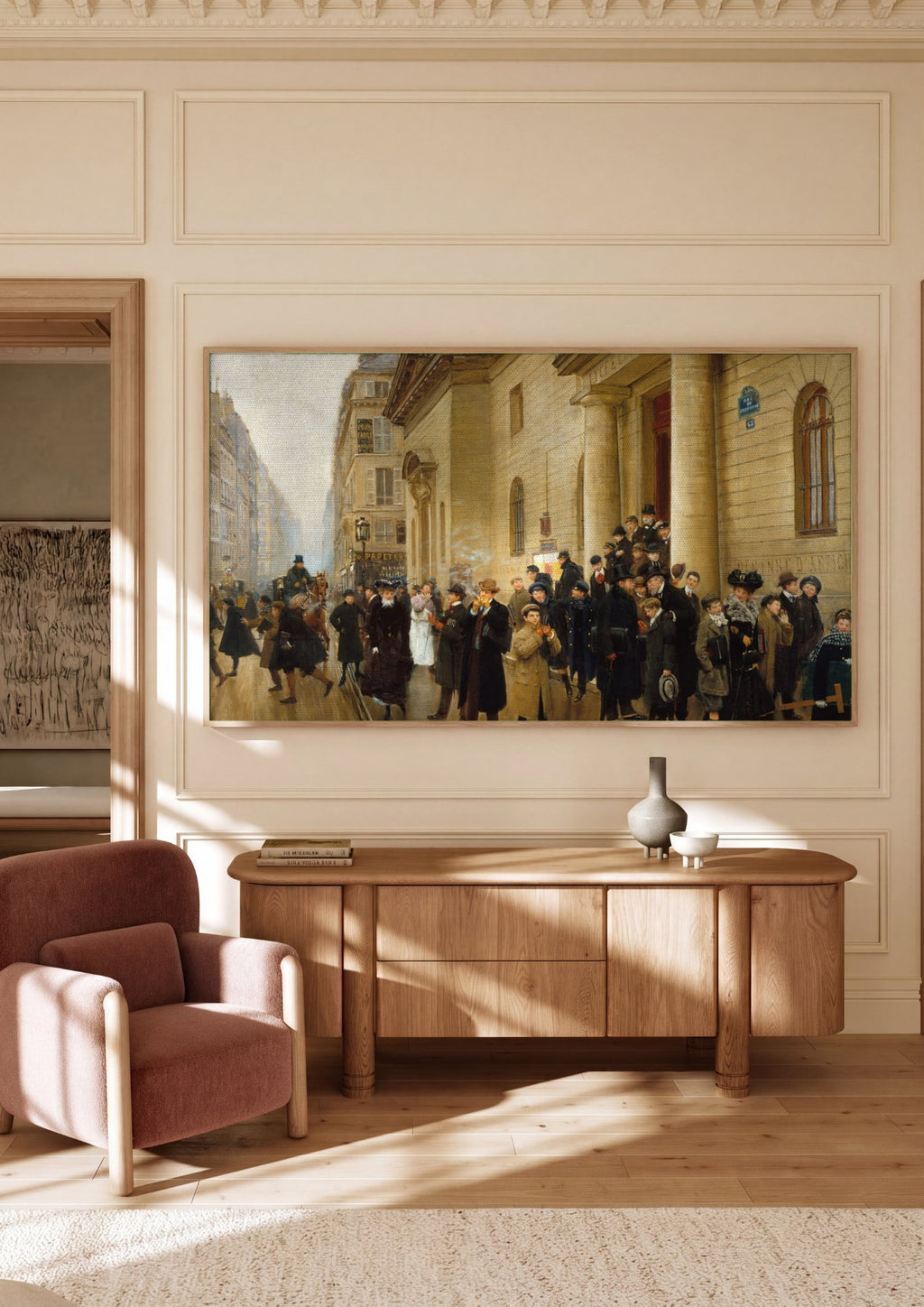 Quadro Decorativo A Saída da Escola – Jean Béraud em ambiente decorado