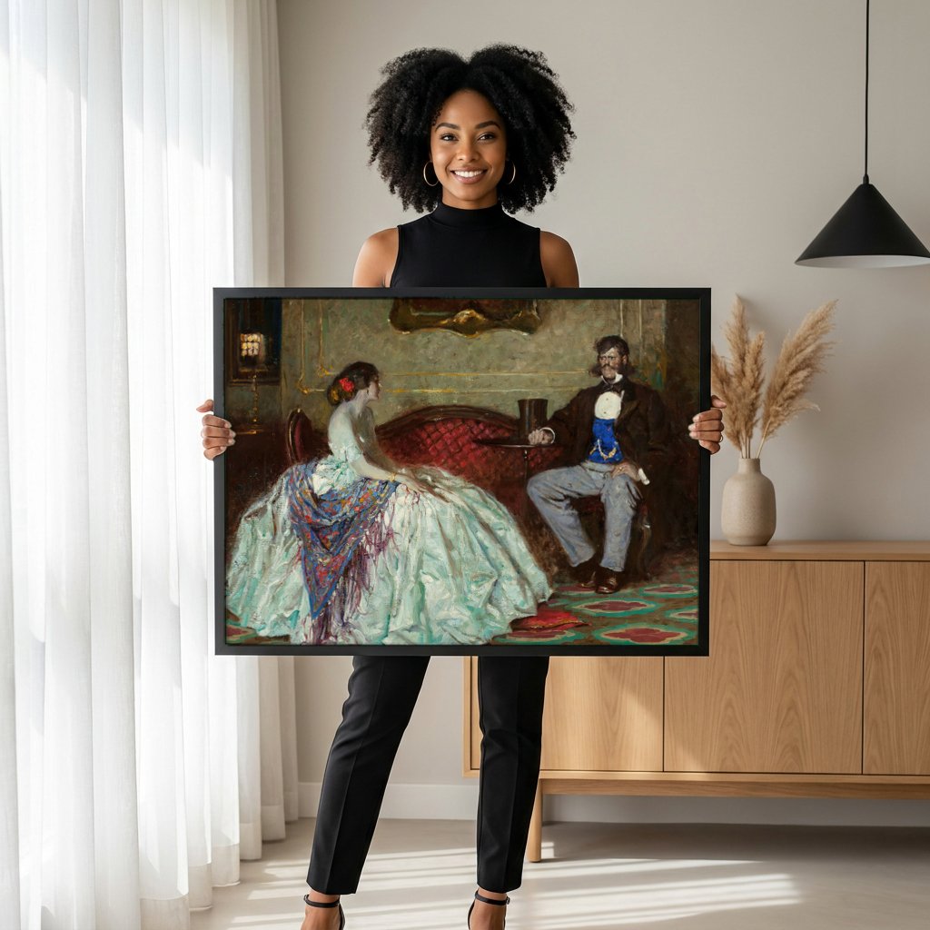 Quadro Decorativo A Conversa Íntima - Dean Cornwell com modelo em ambiente