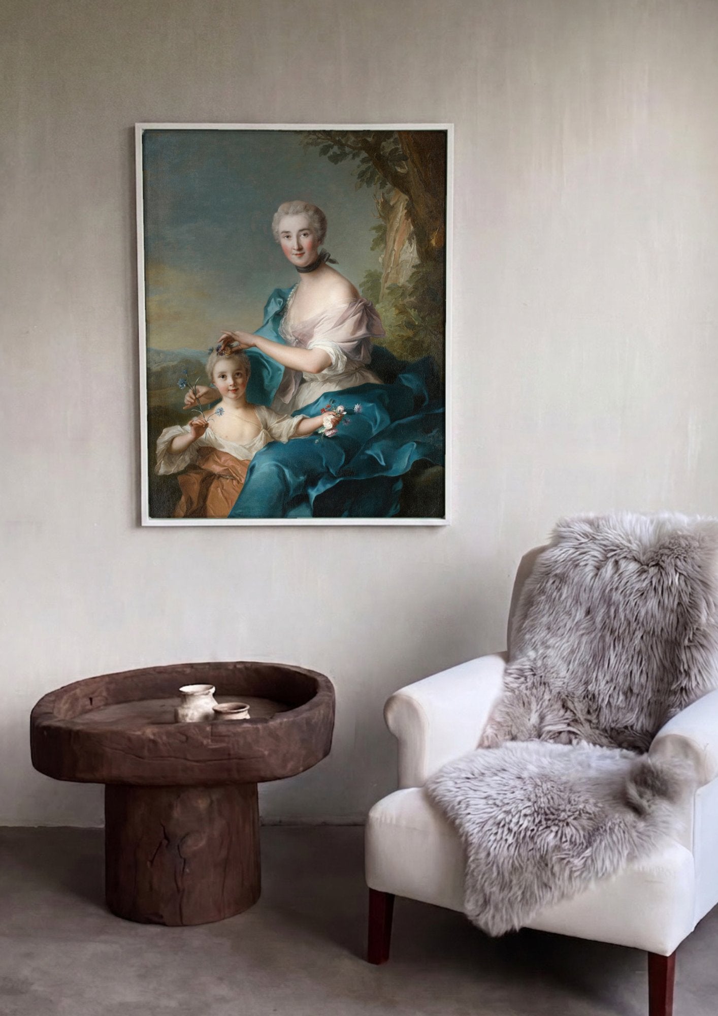 Quadro Decorativo Senhora e Criança - Jean Marc Nattier em ambiente decorado