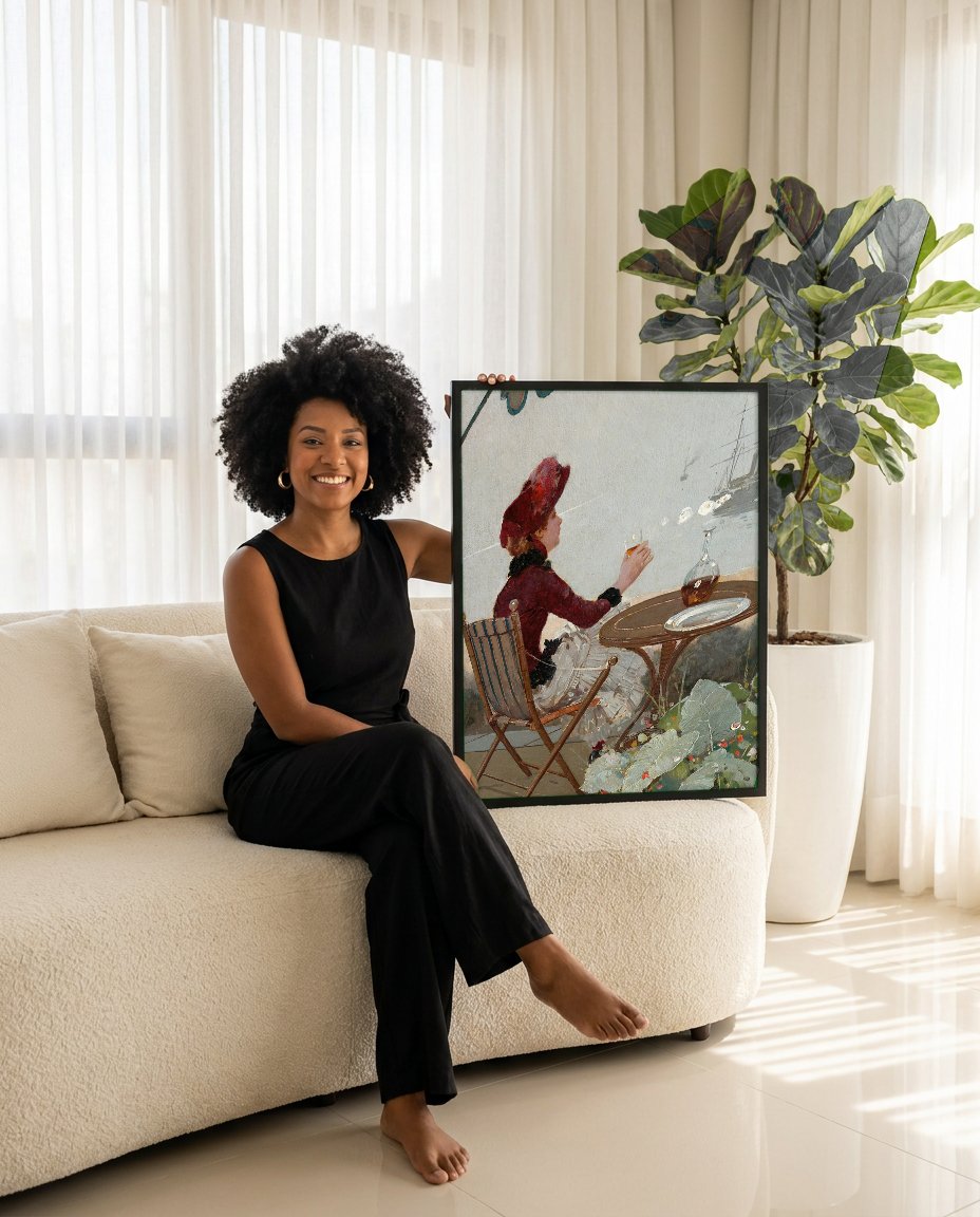 Quadro Decorativo A Dama no Terraço - Jean Béraud com modelo em ambiente