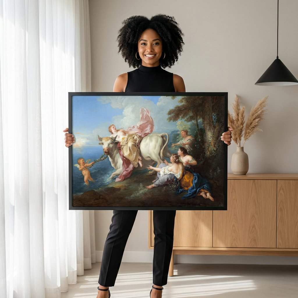 Quadro Decorativo O Rapto de Europa - Jean François de Troy com modelo em ambiente