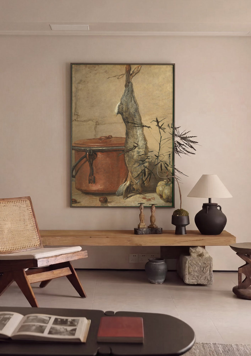 Quadro Decorativo A Lebre e o Tacho - Jean Siméon Chardin em ambiente decorado