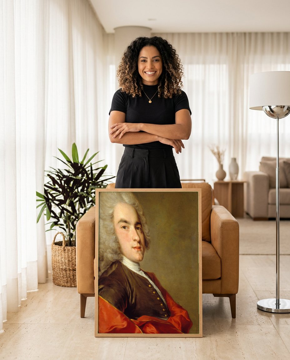 Quadro Decorativo Retrato de Homem - Jean-Marc Nattier com modelo em ambiente