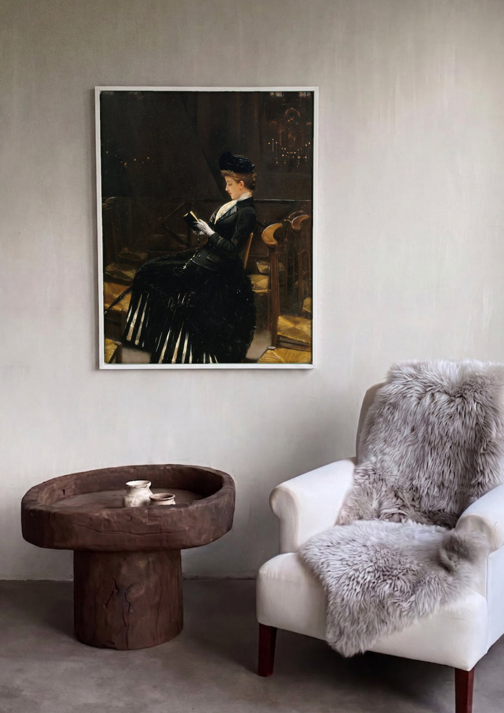 Quadro Decorativo A Leitora Piedosa – Jean Béraud em ambiente decorado