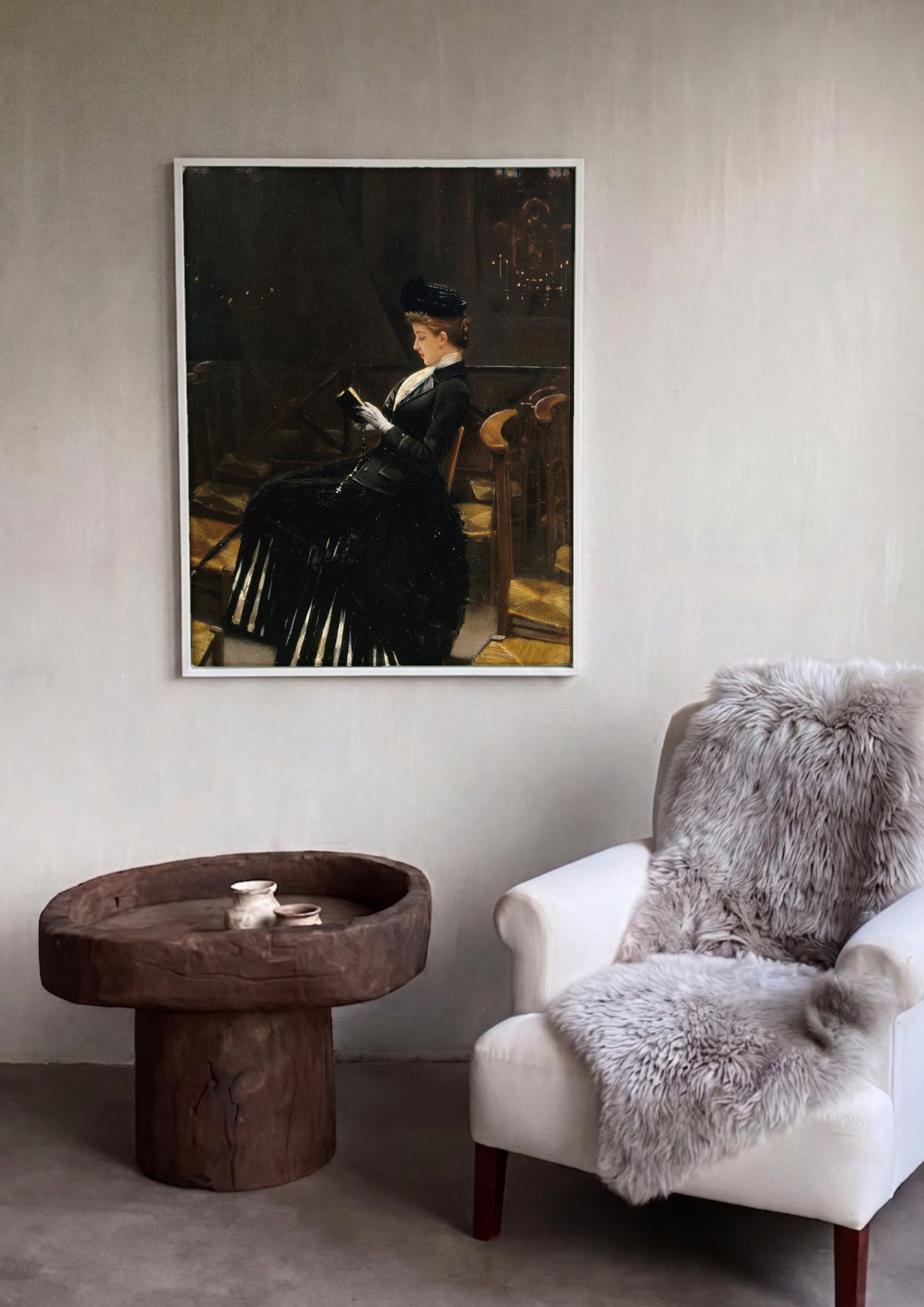 Quadro Decorativo A Leitora Piedosa – Jean Béraud em ambiente decorado