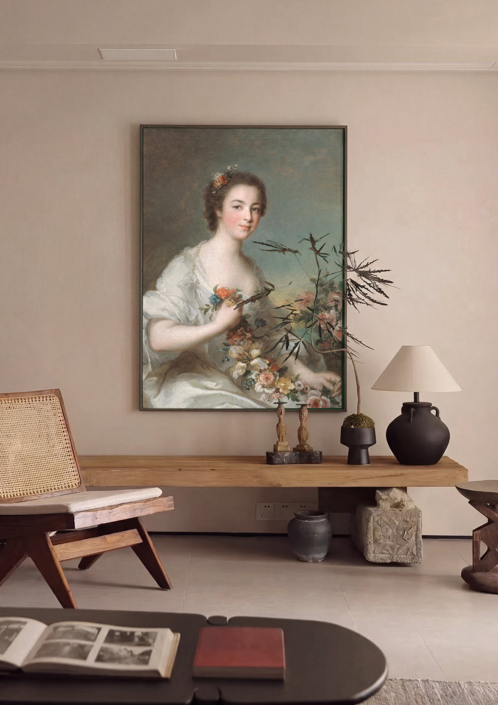 Quadro Decorativo A Jovem Florista - Jean-Marc Nattier em ambiente decorado