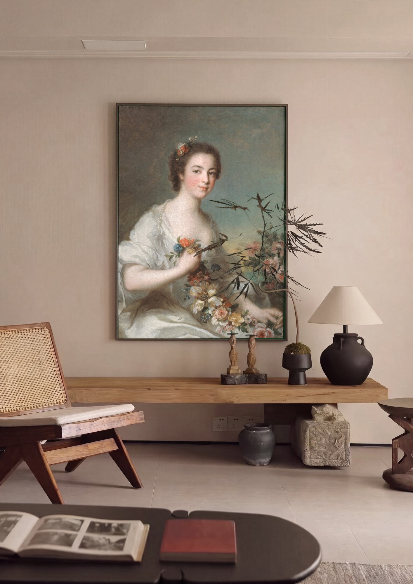 Quadro Decorativo A Jovem Florista - Jean-Marc Nattier em ambiente decorado