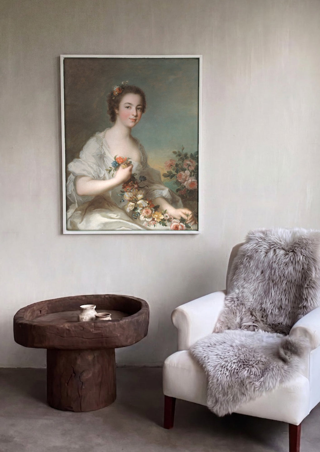 Quadro Decorativo A Jovem Florista - Jean-Marc Nattier em ambiente decorado