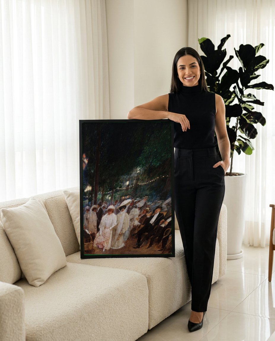 Quadro Decorativo A Noite em Paris - Jean Béraud com modelo em ambiente
