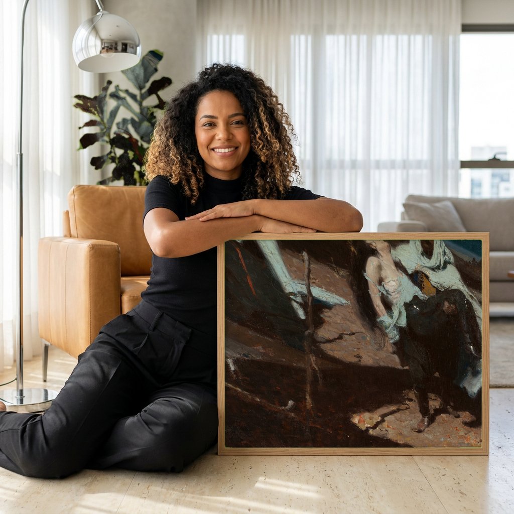 Quadro Decorativo A Fuga no Deserto - Dean Cornwell com modelo em ambiente