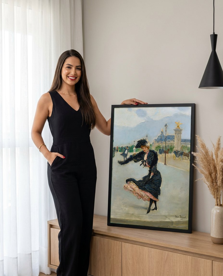 Quadro Decorativo A Mulher ao Vento - Jean Béraud com modelo em ambiente