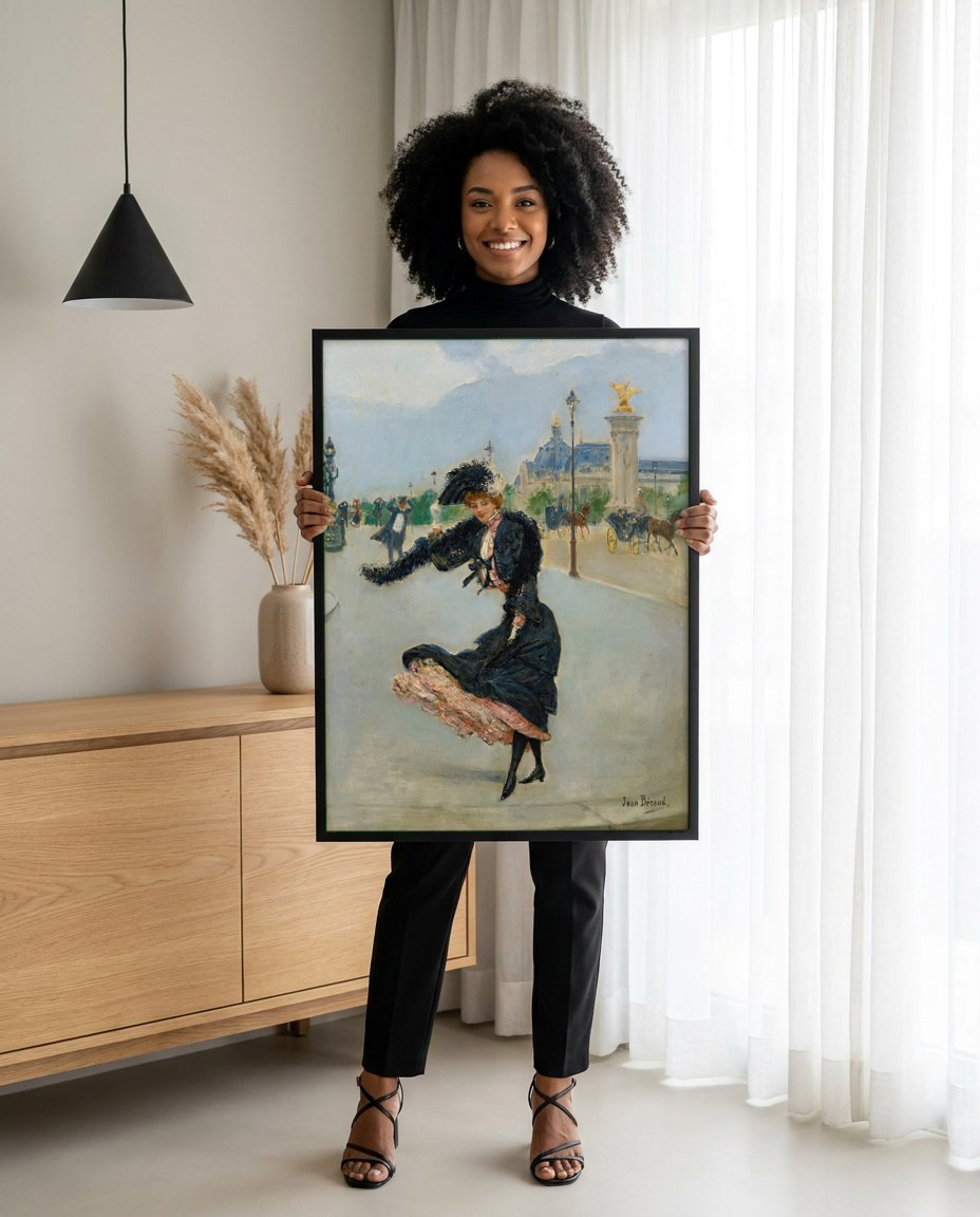 Quadro Decorativo A Mulher ao Vento - Jean Béraud com modelo em ambiente