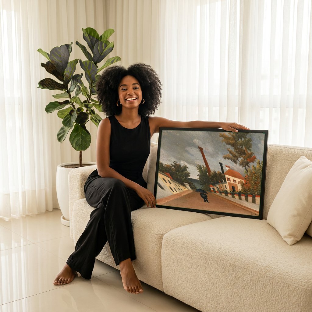 Quadro Decorativo A Rua - Henri Rousseau com modelo em ambiente