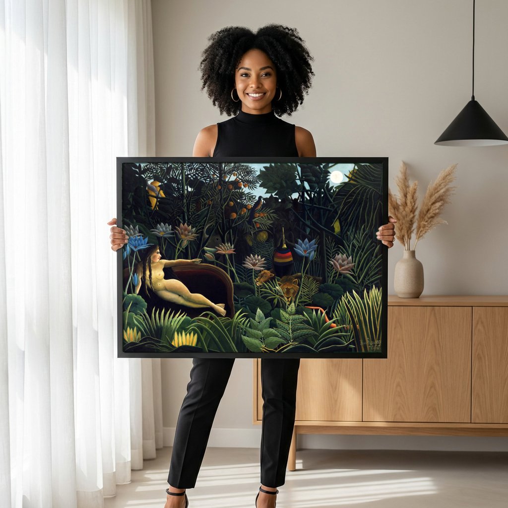 Quadro Decorativo O Sonho - Henri Rousseau com modelo em ambiente