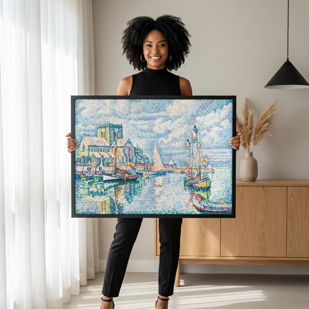 Quadro Decorativo Marinha em Concarneau - Paul Signac com modelo em ambiente