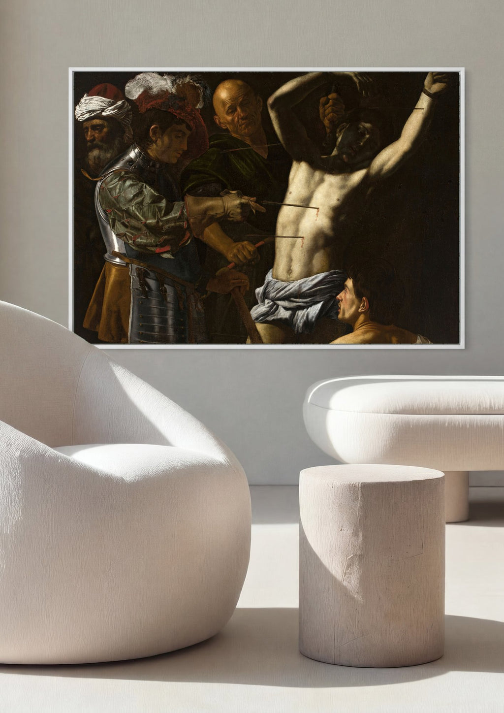 Quadro Decorativo O Martírio de São Sebastião - Caravaggio em ambiente decorado