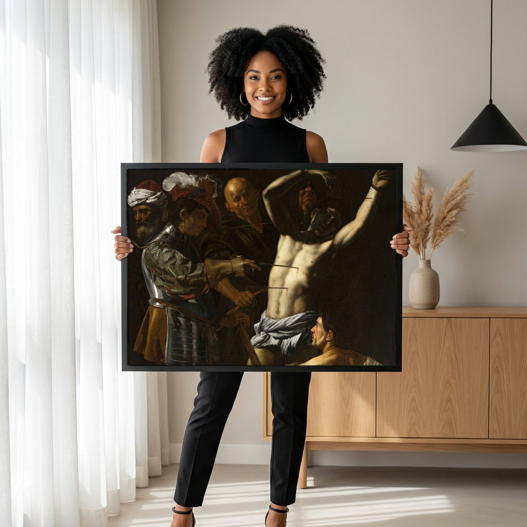 Quadro Decorativo O Martírio de São Sebastião - Caravaggio com modelo em ambiente