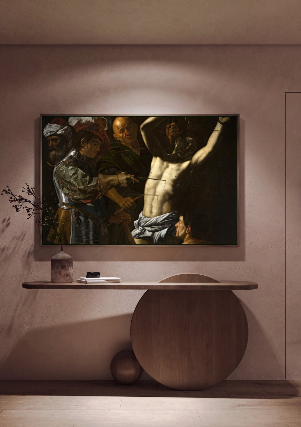 Quadro Decorativo O Martírio de São Sebastião - Caravaggio em ambiente decorado