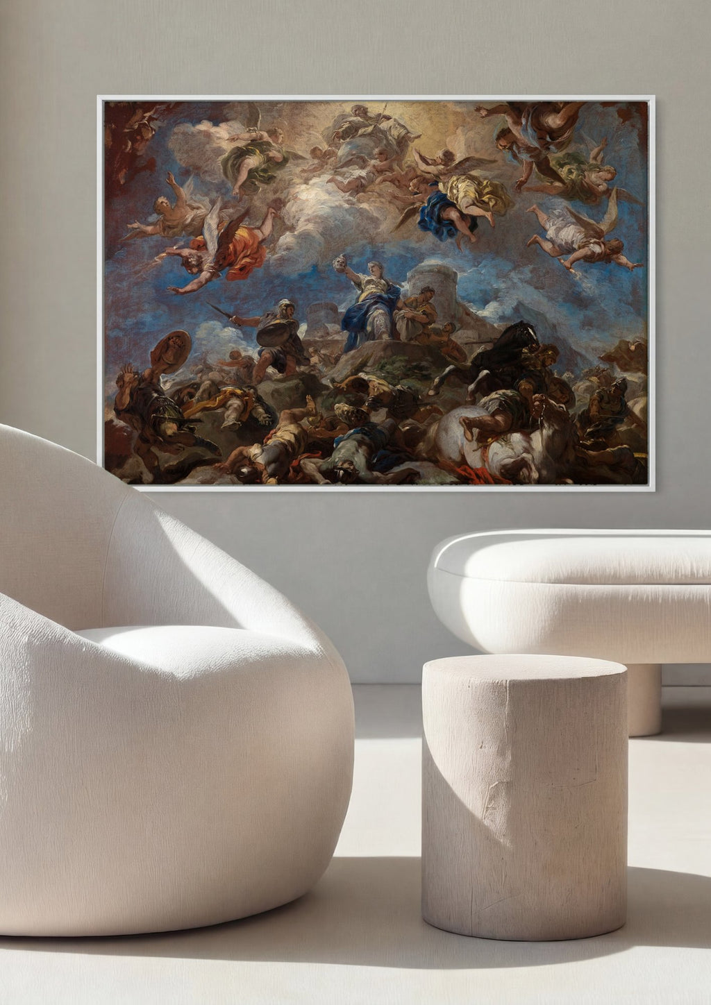 Quadro Decorativo A Queda dos Anjos Rebeldes - Luca Giordano em ambiente decorado